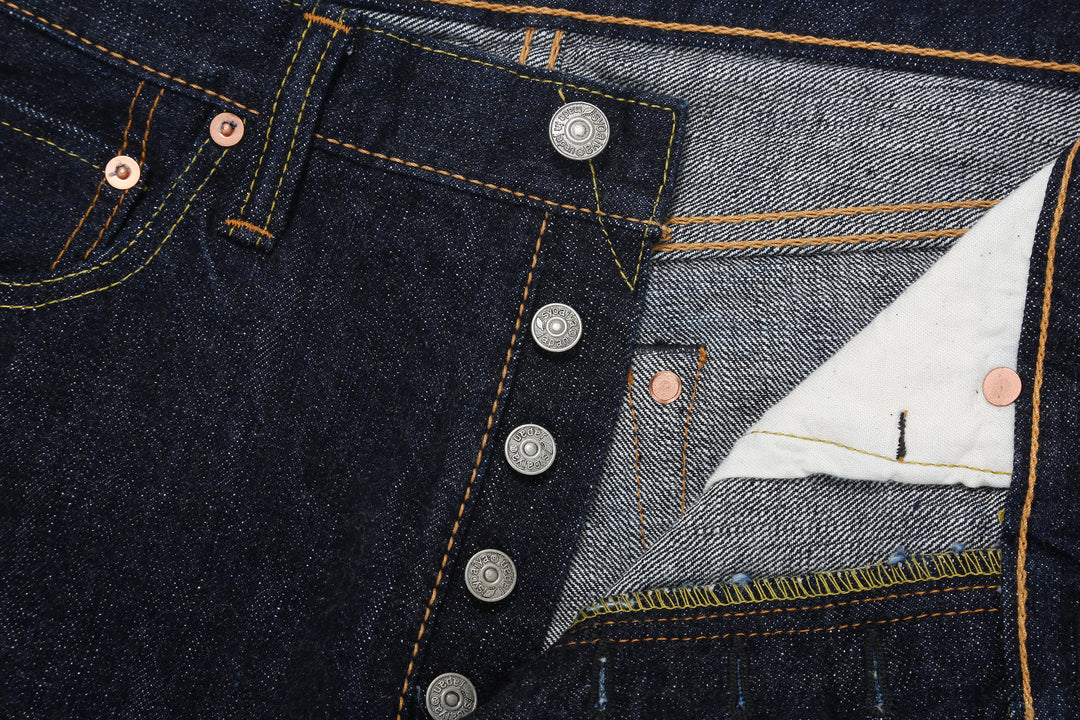 Pure Blue Japan XX-019 14oz Indigo Selvedge Jeans - Button Fly Close-Up