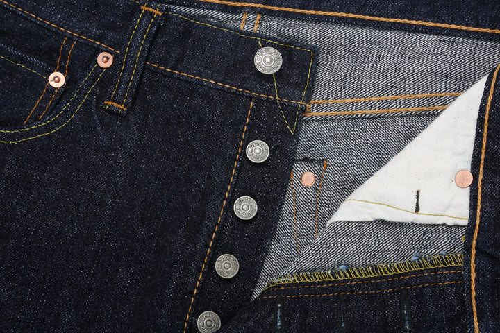Pure Blue Japan XX-019 14oz Indigo Selvedge Jeans - Button Fly Close-Up