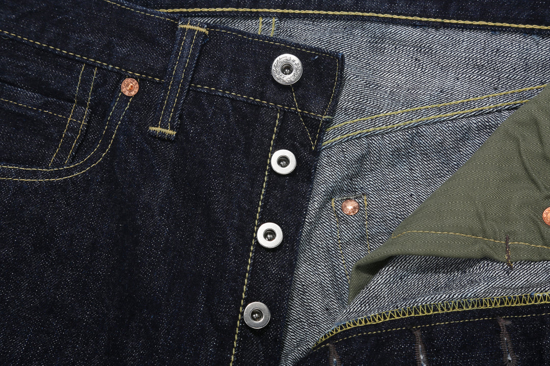 Freewheelers 2612441 Lot S601XX WWII 14oz Selvedge Jeans – Laurel Wreath Doughnut Button