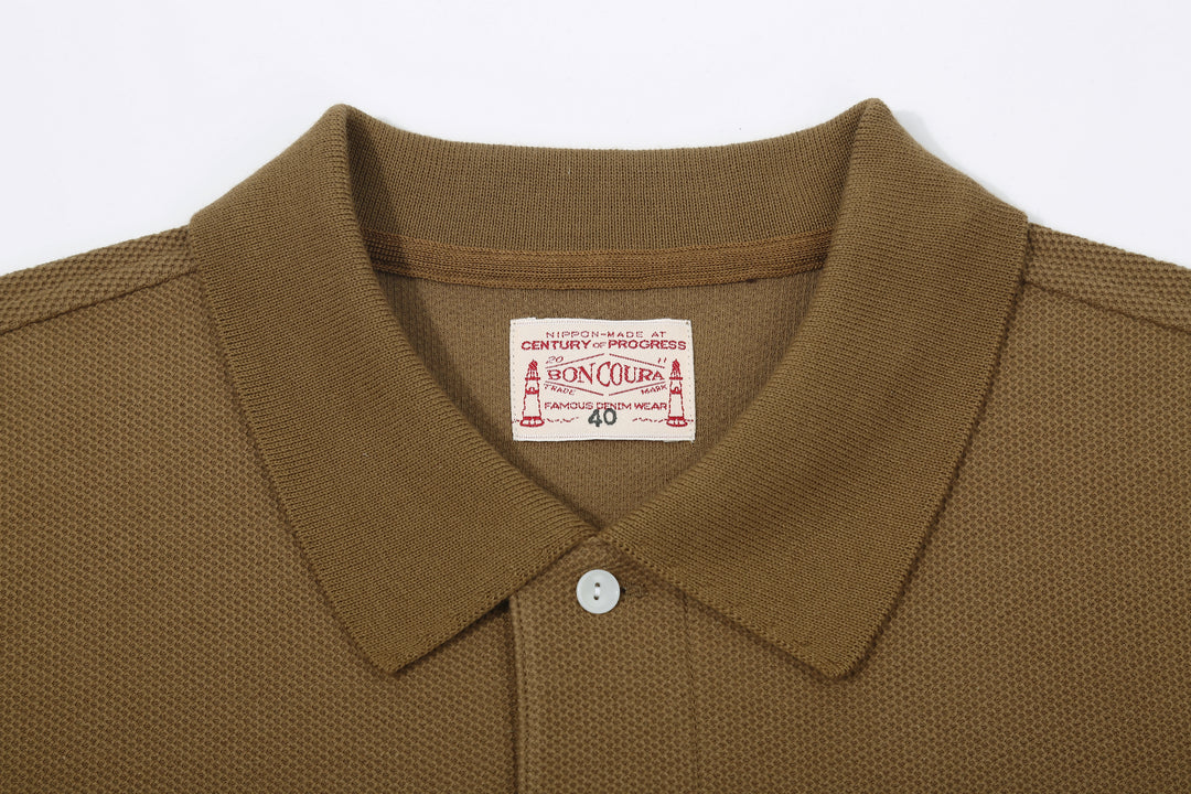 Boncoura Heavyweight Special Knit Polo Shirt made in Japan ボンクラポロシャツ Coyote Collar Close Up