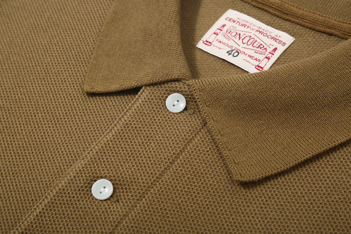 Boncoura Heavyweight Special Knit Polo Shirt made in Japan ボンクラポロシャツ Coyote Button Close Up