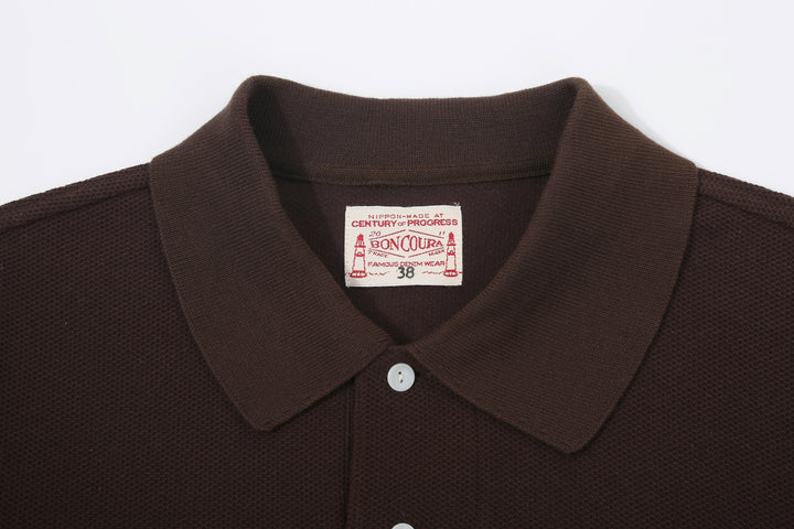 Boncoura Heavyweight Special Knit Polo Shirt made in Japan ボンクラポロシャツ Brown Collar Close Up