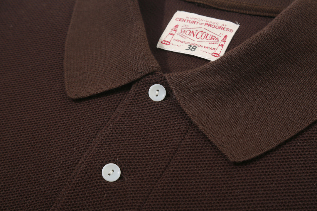 Boncoura Heavyweight Special Knit Polo Shirt made in Japan ボンクラポロシャツ Brown Collar Close Up