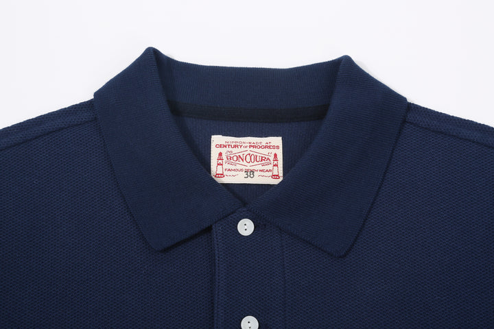 Boncoura Heavyweight Special Knit Polo Shirt made in Japan ボンクラポロシャツ Navy Collar Close Up