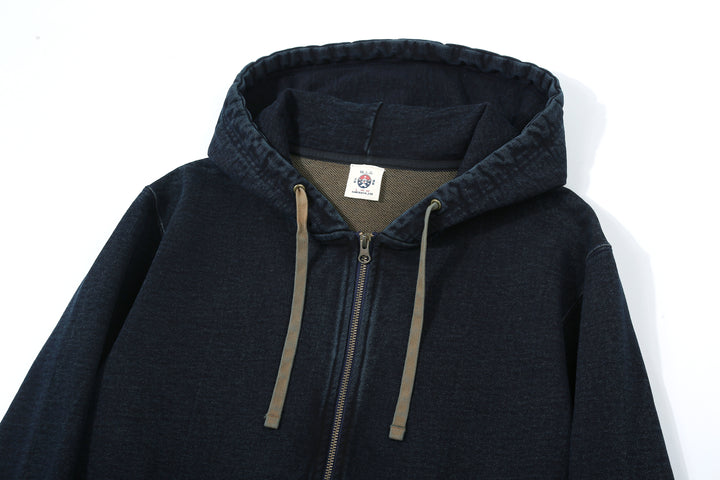 Samurai Jeans SIS25-102 14.5oz Indigo Full-Zip Hoodie - Kakishibu Overdyed Hood