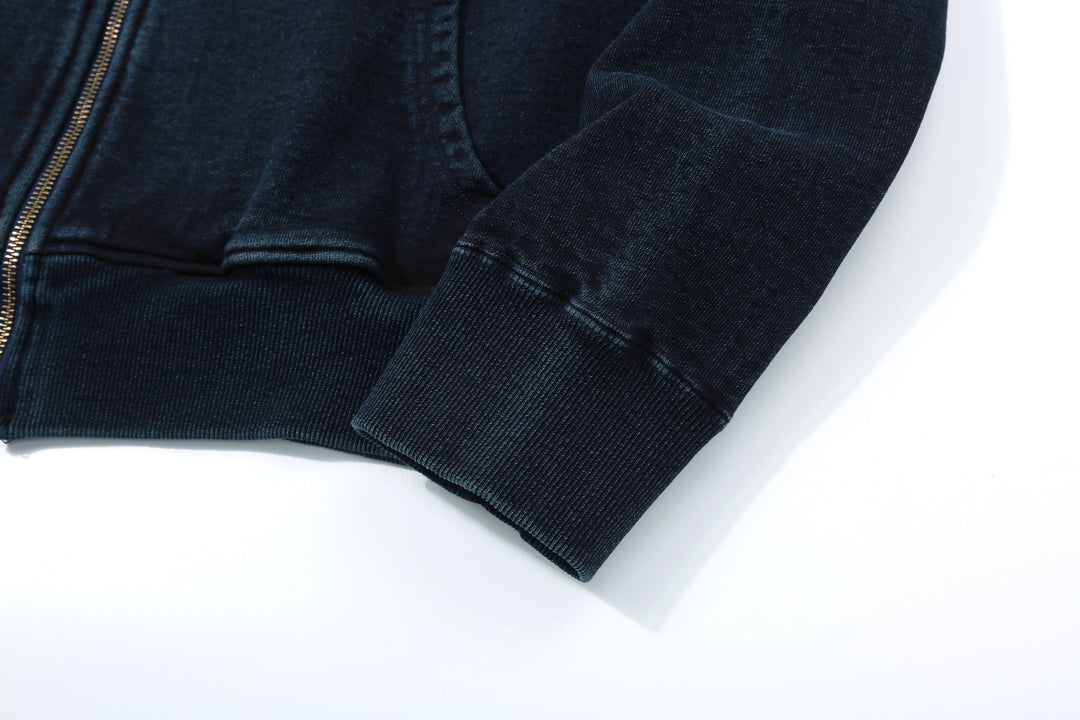 Samurai Jeans SIS25-102 14.5oz Indigo Full-Zip Hoodie - Kakishibu Overdyed Cuff