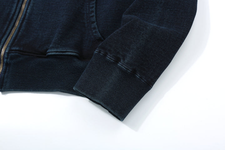 Samurai Jeans SIS25-102 14.5oz Indigo Full-Zip Hoodie - Kakishibu Overdyed Cuff