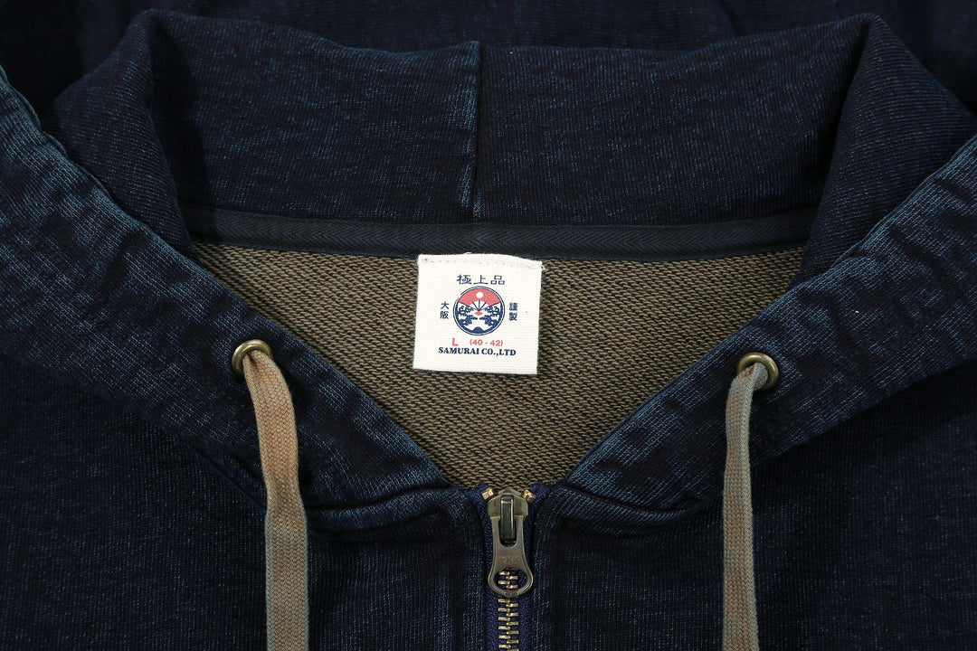 Samurai Jeans SIS25-102 14.5oz Indigo Full-Zip Hoodie - Kakishibu Overdyed Label