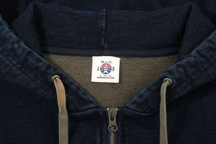Samurai Jeans SIS25-102 14.5oz Indigo Full-Zip Hoodie - Kakishibu Overdyed Label