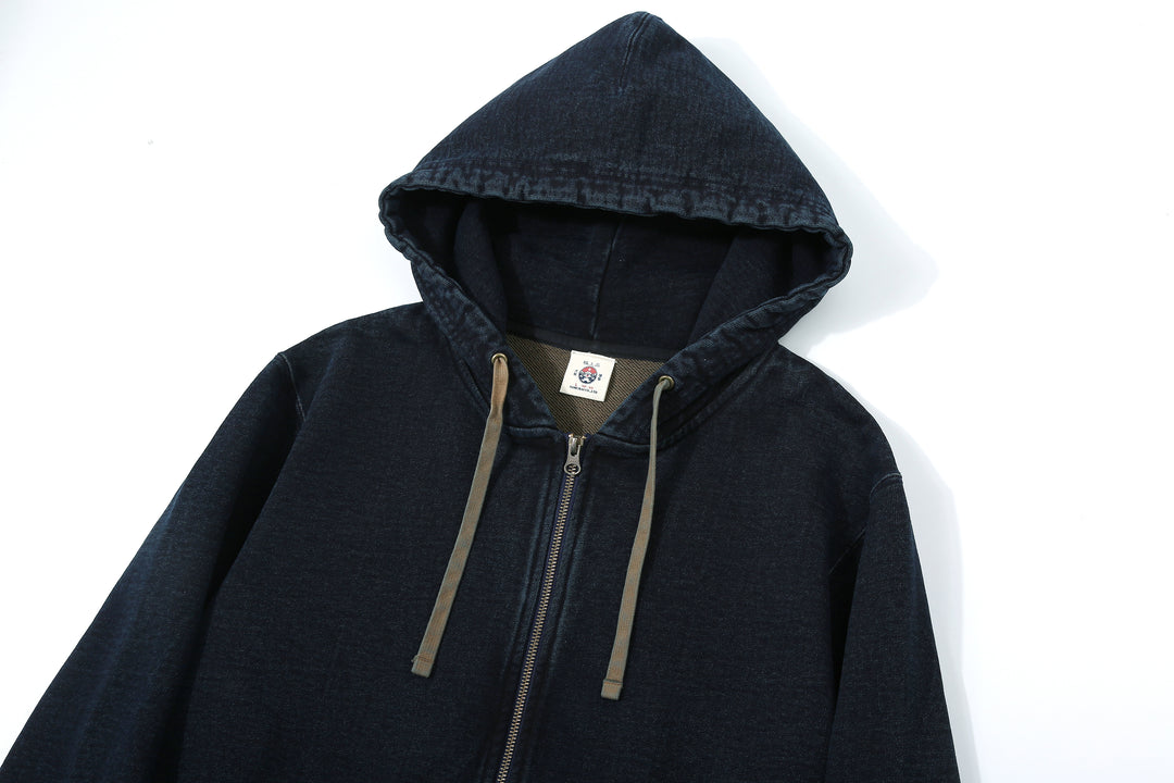 Samurai Jeans SIS25-102 14.5oz Indigo Full-Zip Hoodie - Kakishibu Overdyed Hood 2
