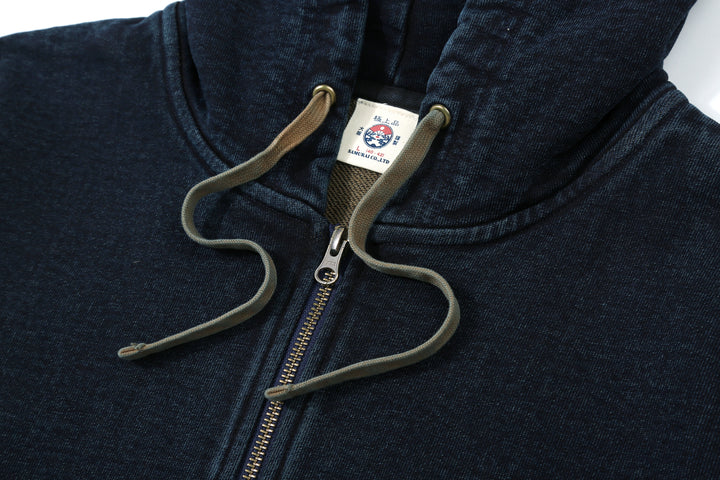 Samurai Jeans SIS25-102 14.5oz Indigo Full-Zip Hoodie - Kakishibu Overdyed Draw
