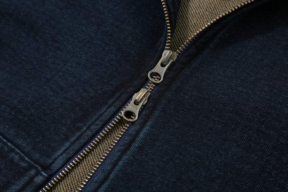 Samurai Jeans SIS25-102 14.5oz Indigo Full-Zip Hoodie - Kakishibu Overdyed Zipper