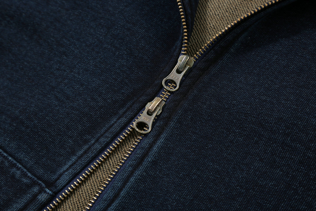 Samurai Jeans SIS25-102 14.5oz Indigo Full-Zip Hoodie - Kakishibu Overdyed Zipper
