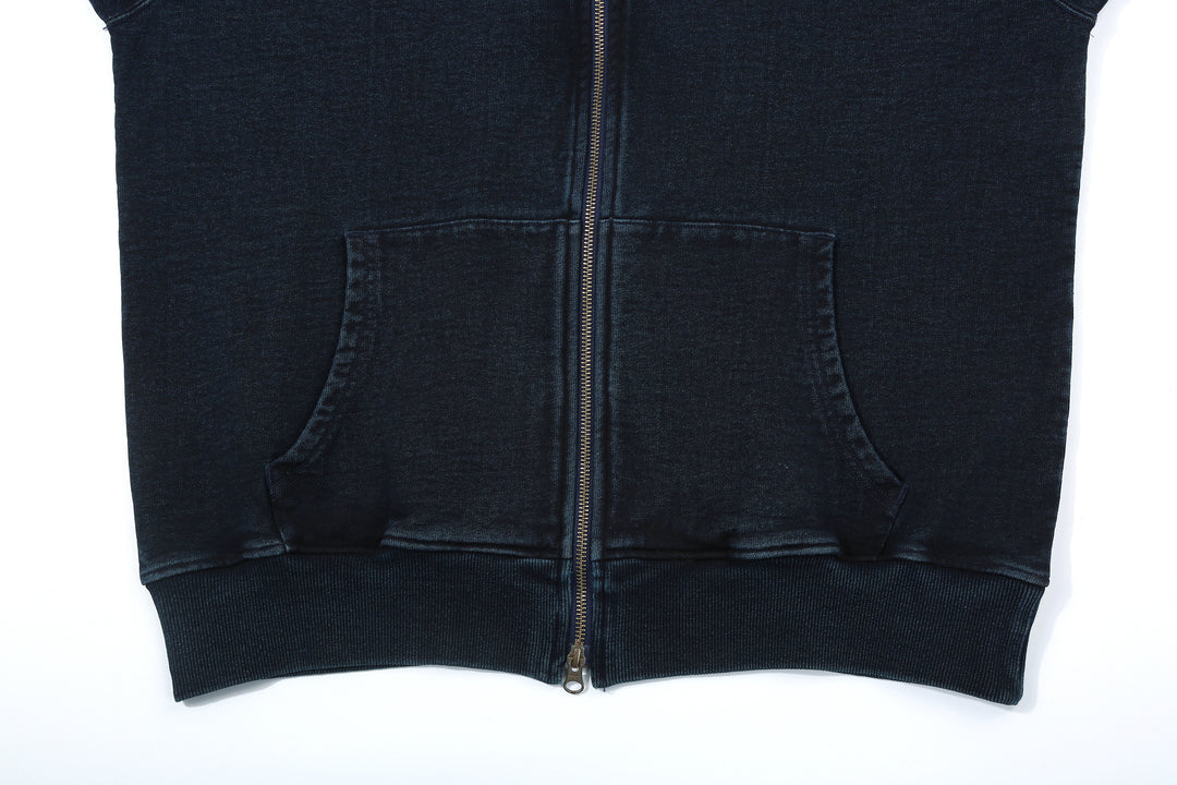 Samurai Jeans SIS25-102 14.5oz Indigo Full-Zip Hoodie - Kakishibu Overdyed Pockets