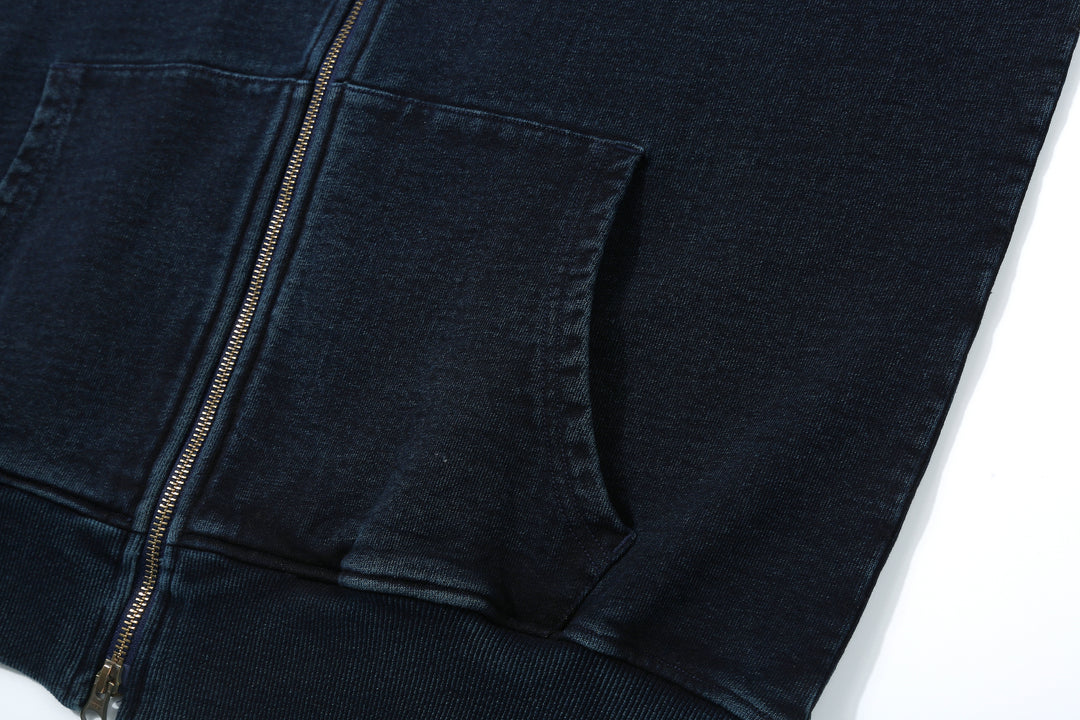 Samurai Jeans SIS25-102 14.5oz Indigo Full-Zip Hoodie - Kakishibu Overdyed Pocket Close-Up