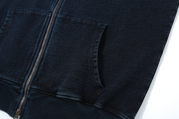 Samurai Jeans SIS25-102 14.5oz Indigo Full-Zip Hoodie - Kakishibu Overdyed Pocket Close-Up