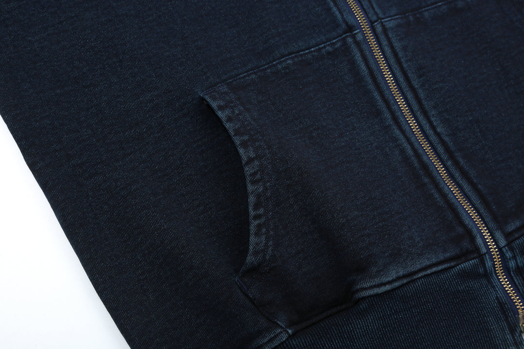 Samurai Jeans SIS25-102 14.5oz Indigo Full-Zip Hoodie - Kakishibu Overdyed Pocket Right