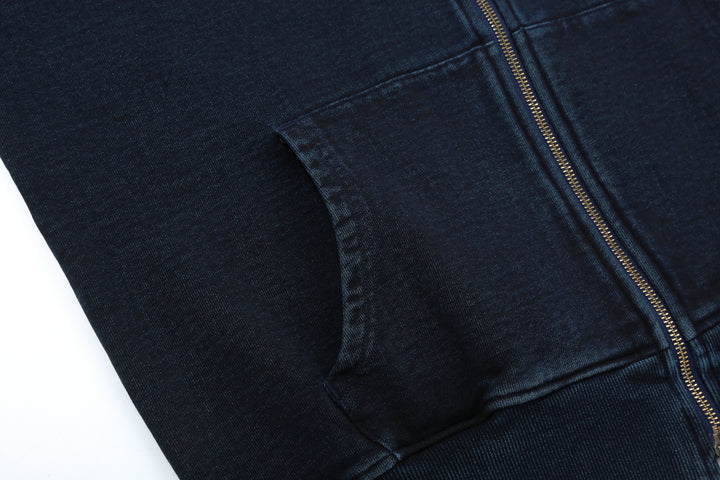 Samurai Jeans SIS25-102 14.5oz Indigo Full-Zip Hoodie - Kakishibu Overdyed Pocket Right