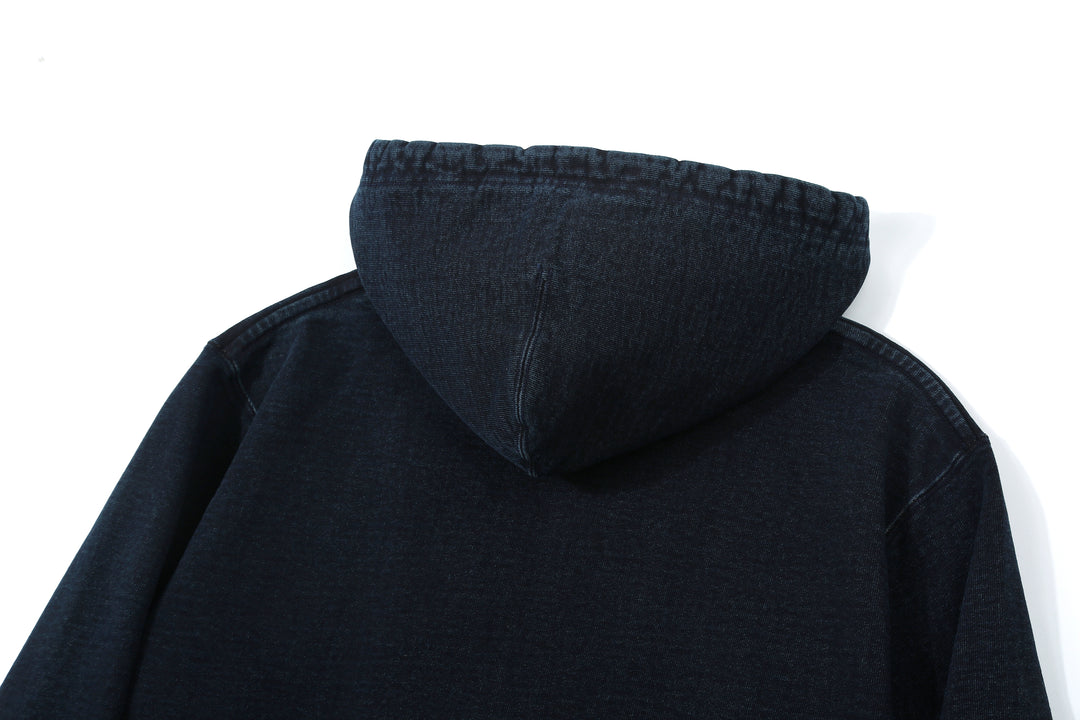 Samurai Jeans SIS25-102 14.5oz Indigo Full-Zip Hoodie - Kakishibu Overdyed Hood Back View