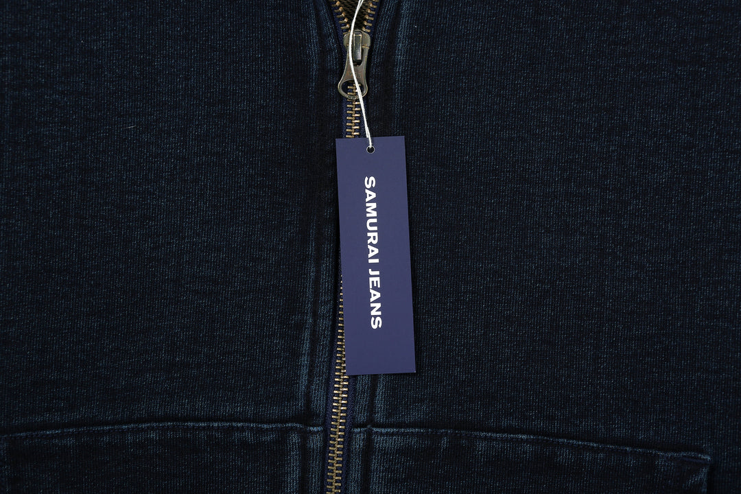 Samurai Jeans SIS25-102 14.5oz Indigo Full-Zip Hoodie - Kakishibu Overdyed Paper Tag