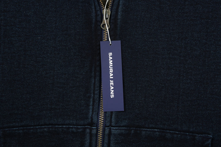 Samurai Jeans SIS25-102 14.5oz Indigo Full-Zip Hoodie - Kakishibu Overdyed Paper Tag