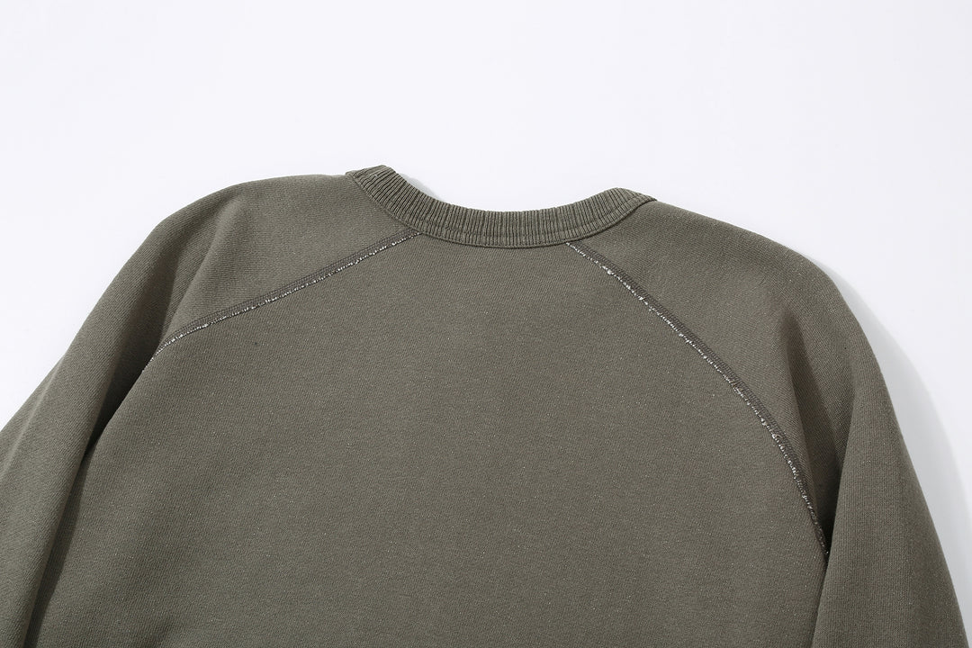 Pure Blue Japan 5400-SUMI Raglan Sleeve Sweatshirt - Sumi-Dyed Made in Japan - Back Raglan Seam Detail