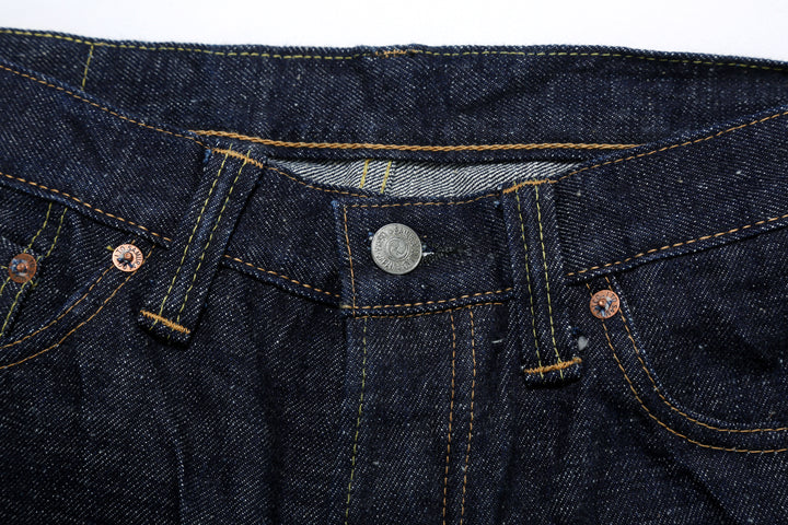 Samurai Jeans S510HXII 15.8oz selvedge denim regular straight made in Japan GL3 fabric button close up