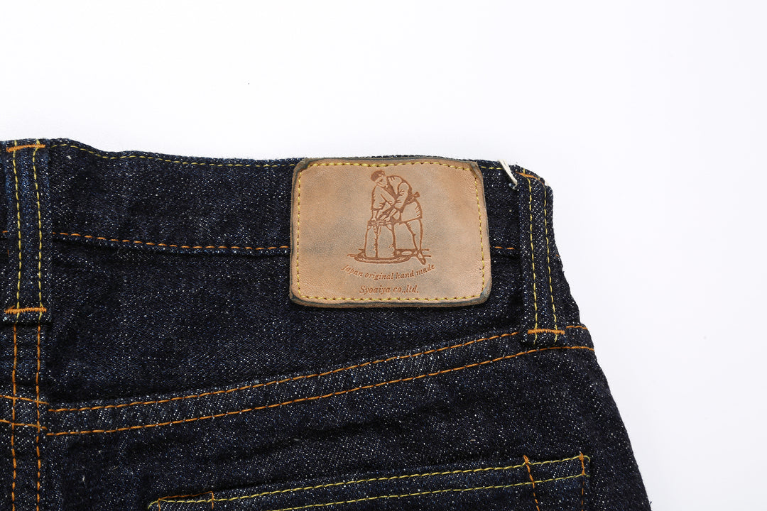 Pure Blue Japan SLB-003 16.5oz Slub Selvedge Jeans - Lambskin Leather Patch Detail