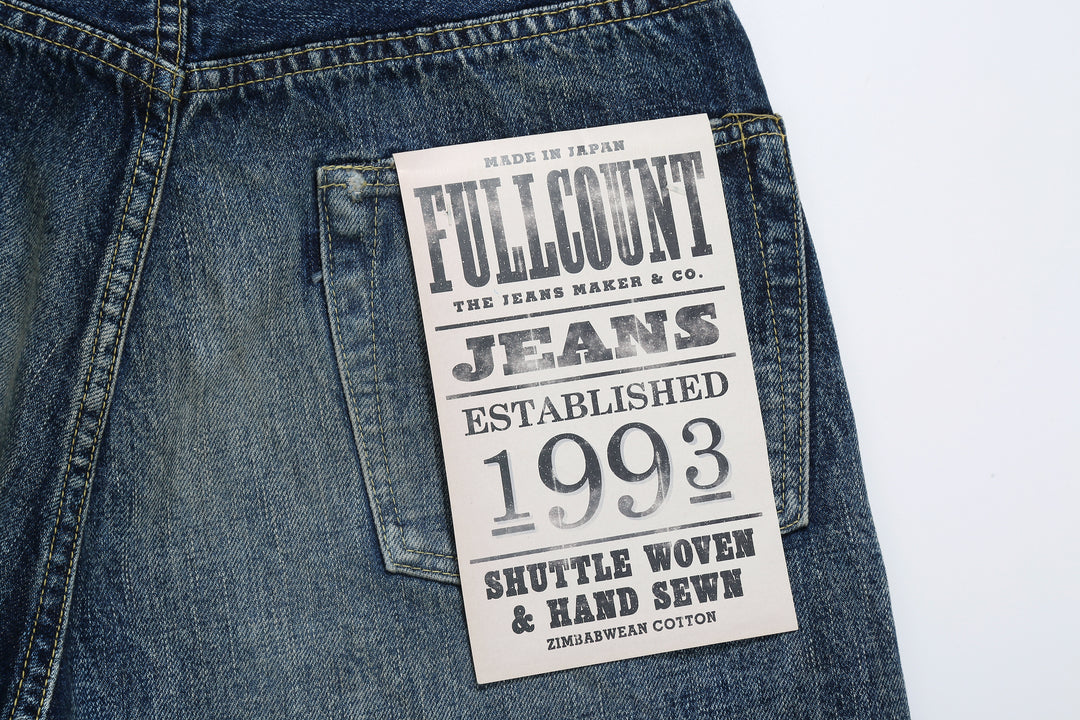 Fullcount 0105 selvedge denim used wash wide straight jeans Japan flasher