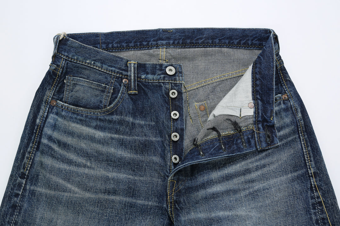 Fullcount 0105 selvedge denim used wash wide straight jeans Japan 