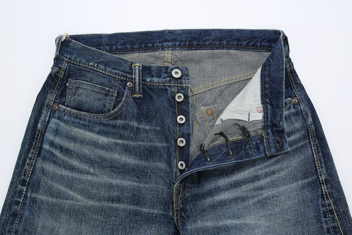 Fullcount 0105 selvedge denim used wash wide straight jeans Japan 