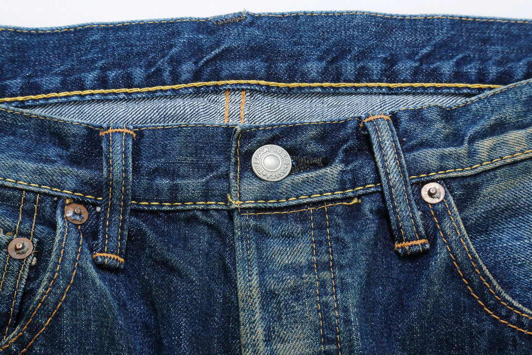 Fullcount 1103 Badass selvedge denim used wash relaxed tapered jeans Japan exclusive button