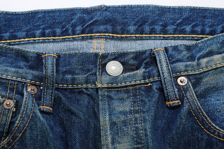 Fullcount 1103 Badass selvedge denim used wash relaxed tapered jeans Japan exclusive button