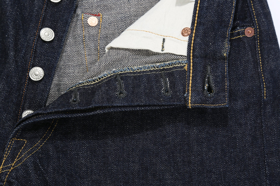 Deluxeware 1953XX 13.6oz selvedge denim straight fit made in Japan indigo jeans buttons holes