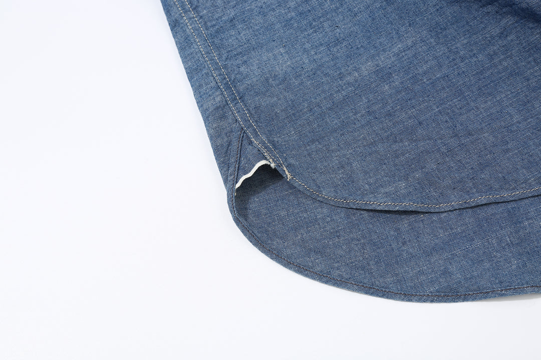 Deluxeware 7623 7oz selvedge chambray work shirt light indigo selvedge detail