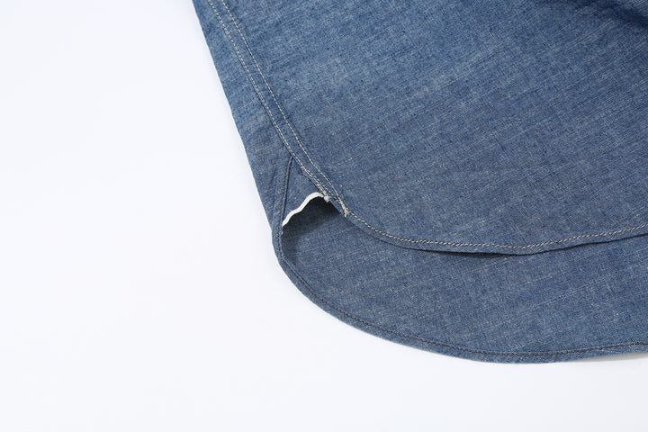Deluxeware 7623 7oz selvedge chambray work shirt light indigo selvedge detail
