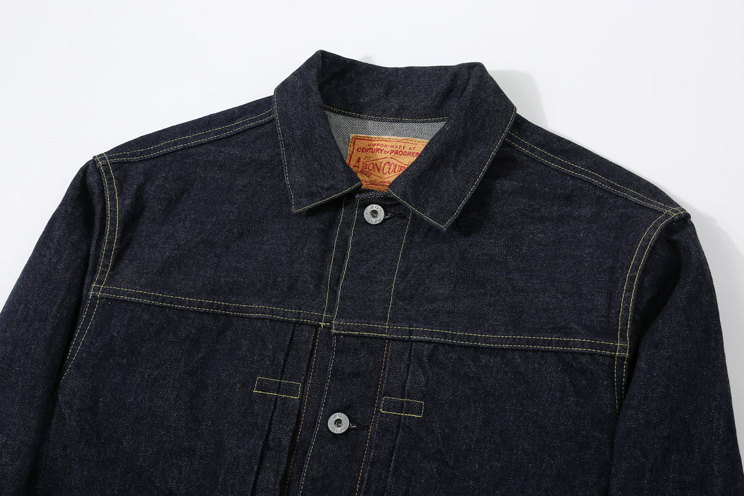 Boncoura 43 WWII Natural Indigo Dyed Type 1 Denim Jacket - 15th Anniversary Model collar