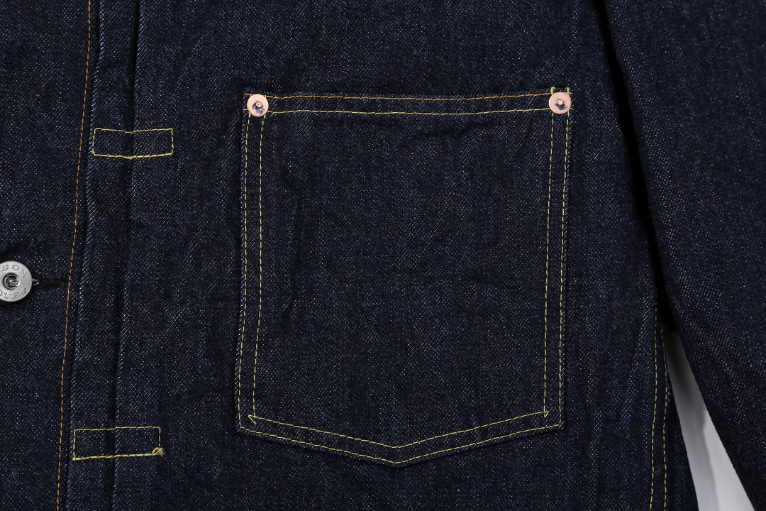 Boncoura 43 WWII Natural Indigo Dyed Type 1 Denim Jacket - 15th Anniversary Model  Pocket Detail