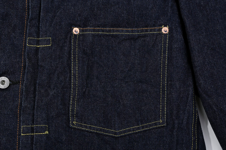 Boncoura 43 WWII Natural Indigo Dyed Type 1 Denim Jacket - 15th Anniversary Model  Pocket Detail