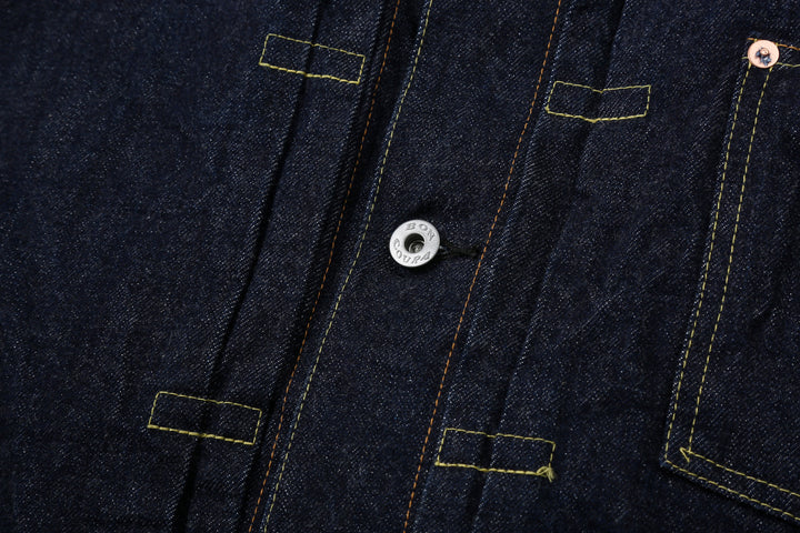 Boncoura 43 WWII Natural Indigo Dyed Type 1 Denim Jacket - 15th Anniversary Model iron button