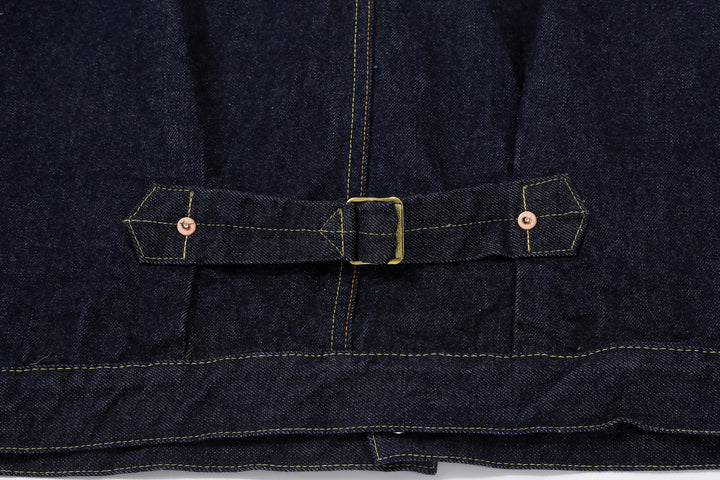 Boncoura 43 WWII Natural Indigo Dyed Type 1 Denim Jacket - 15th Anniversary Model Cinch Back Close Up