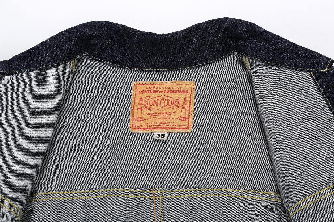 Boncoura 43 WWII Natural Indigo Dyed Type 1 Denim Jacket - 15th Anniversary Model leather patch