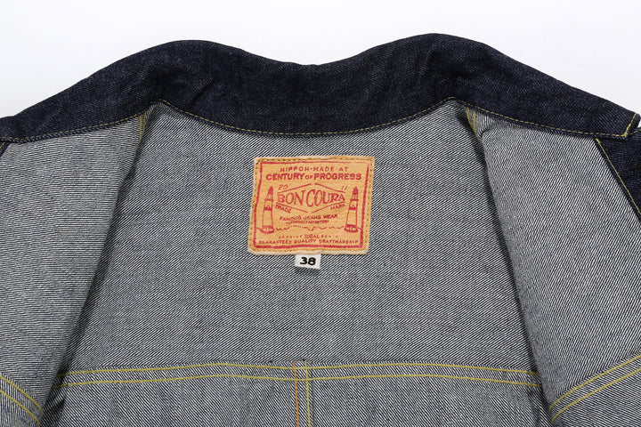 Boncoura 43 WWII Natural Indigo Dyed Type 1 Denim Jacket - 15th Anniversary Model leather patch