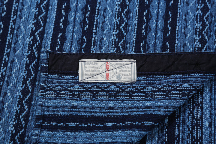 Samurai Jeans SSS25-SKSW Natural Indigo Sashiko Stripe Work Shirt - Union Ticket and Navy Twill Reinforcement