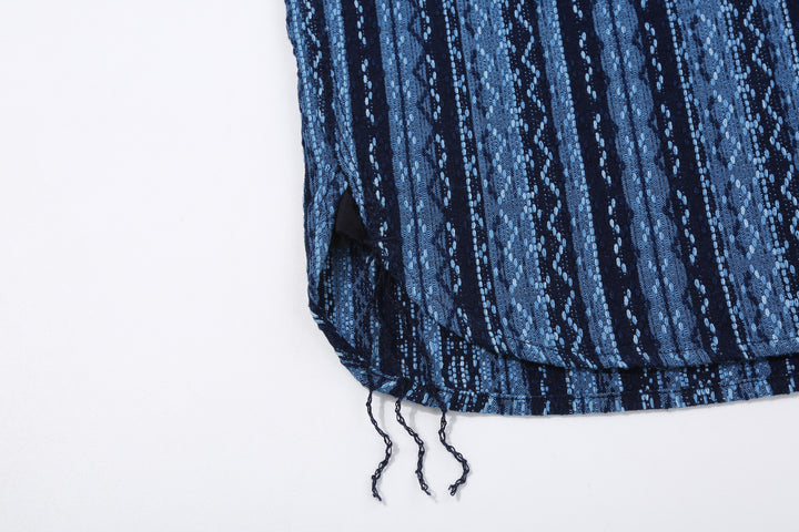 Samurai Jeans SSS25-SKSW Natural Indigo Sashiko Stripe Work Shirt - Side Gusset and Chain-stitch Runoff