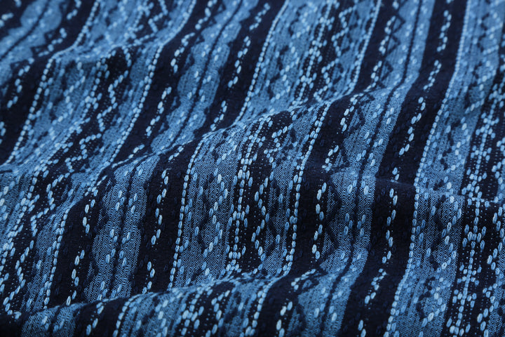 Samurai Jeans SSS25-SKSW Natural Indigo Sashiko Stripe Work Shirt - Fabric Texture