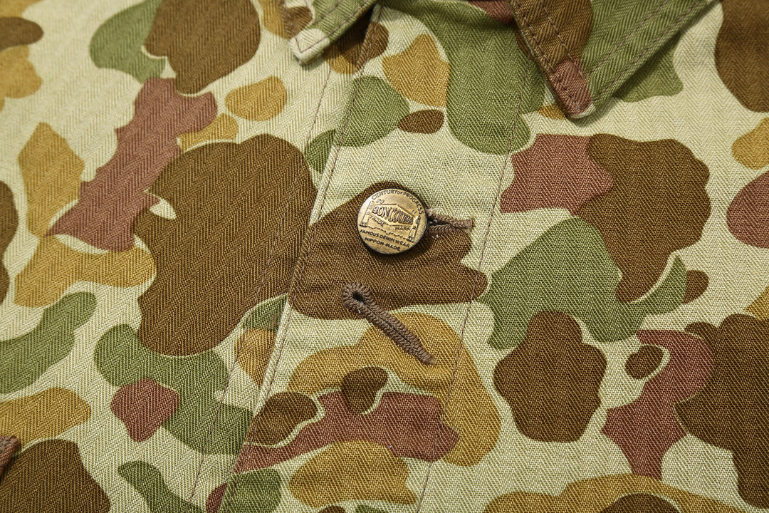 Boncoura Duck Hunter Camo Coverall – Lighthouse Button and Buttonhole Detail