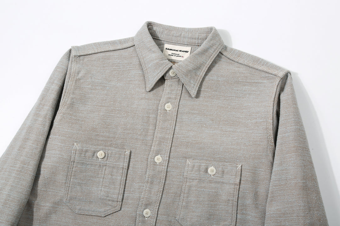 Samurai Jeans SMN25-01W Yarn-Dyed Heavy Flannel Work Shirt - Blue Collar