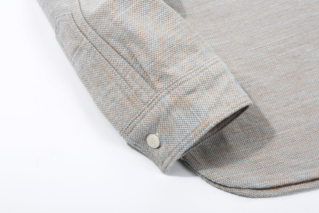 Samurai Jeans SMN25-01W Yarn-Dyed Heavy Flannel Work Shirt - Blue 　Front Opening Detail Cuff