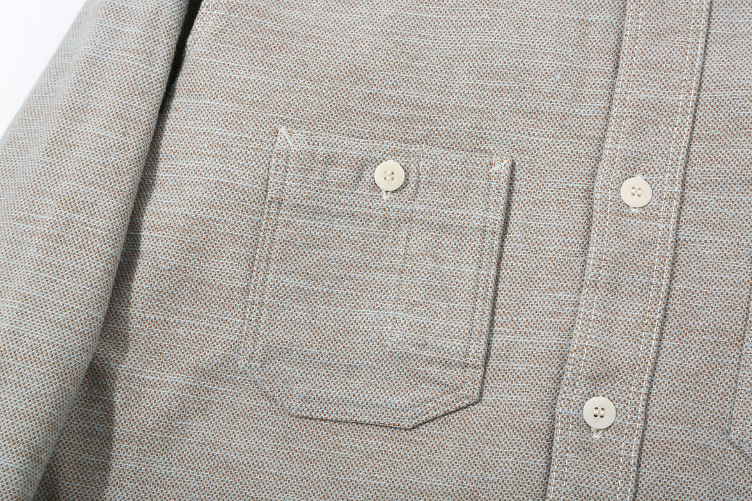 Samurai Jeans SMN25-01W Yarn-Dyed Heavy Flannel Work Shirt - Blue Pocket Right